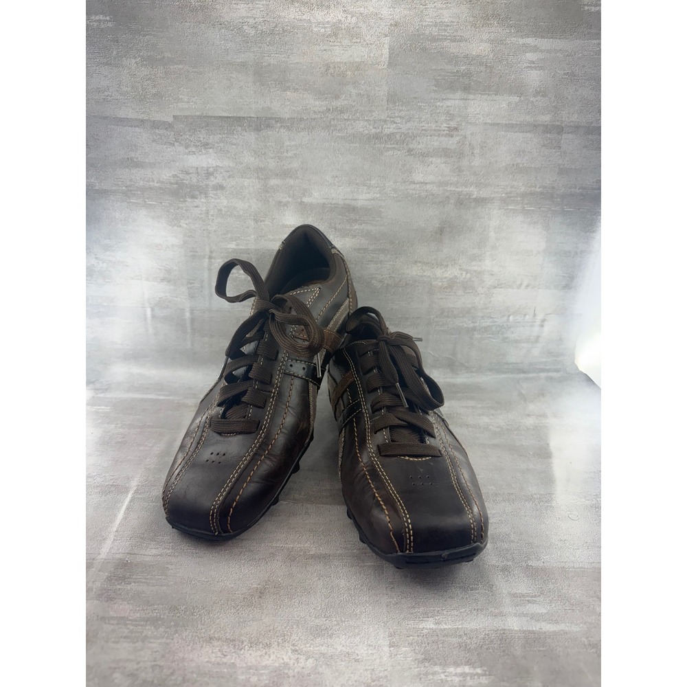 Skechers Men 61181 Relaxed Fit Leather Casual Sneakers Brown Bicycle Toe Size 8